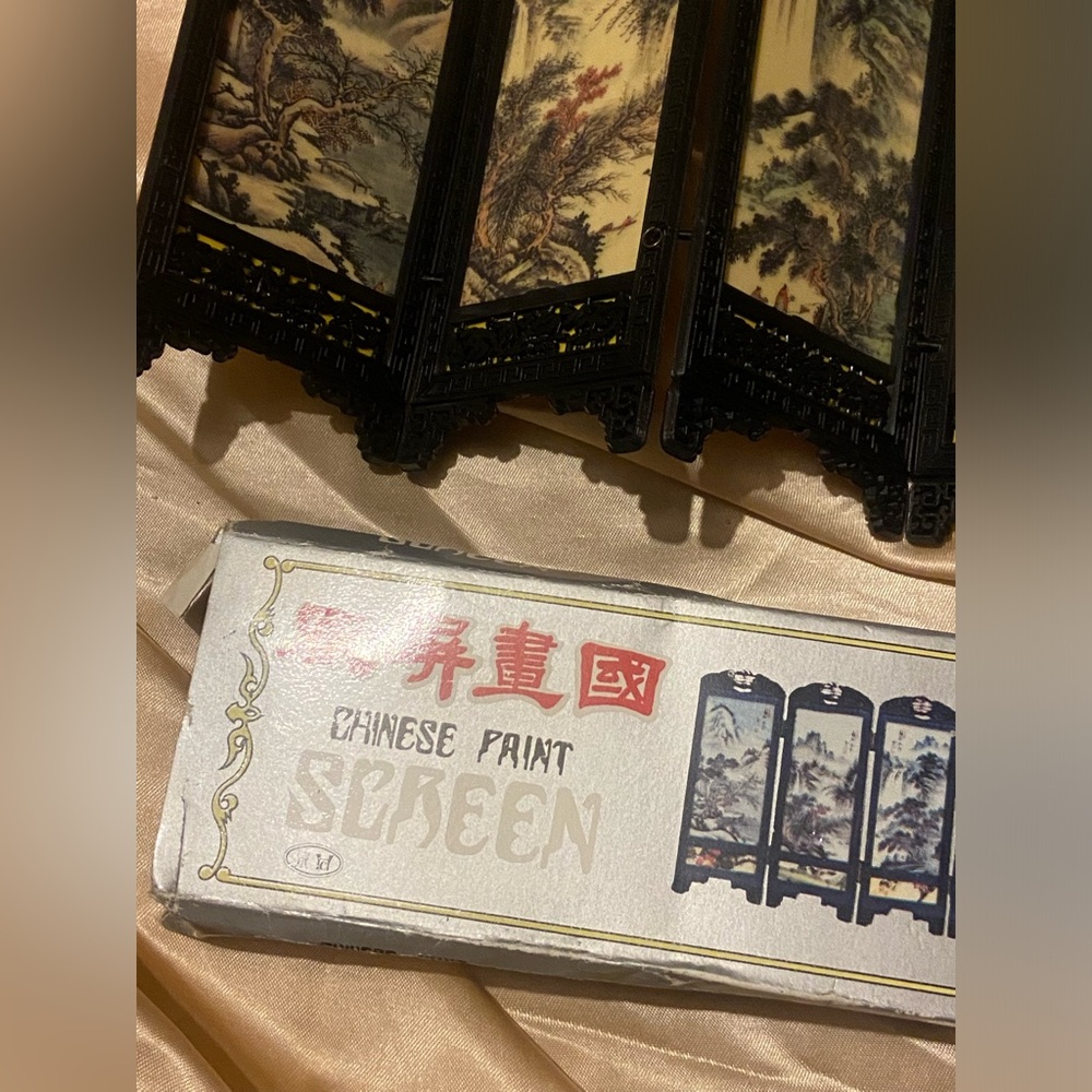 👑 Vintage Miniature Dollhouse Asian Folding Screen-Two Sided - Picture 6 of 9